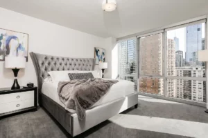 Luxury furnished two-bedroom apartment in downtown Chicago with skyline view