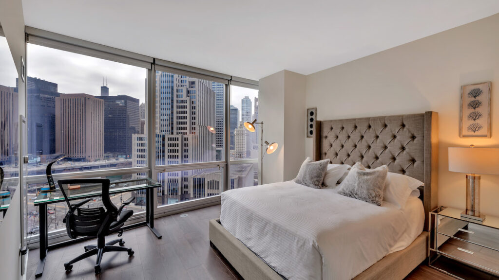 465 N Park Chicago corporate housing luxury bedroom