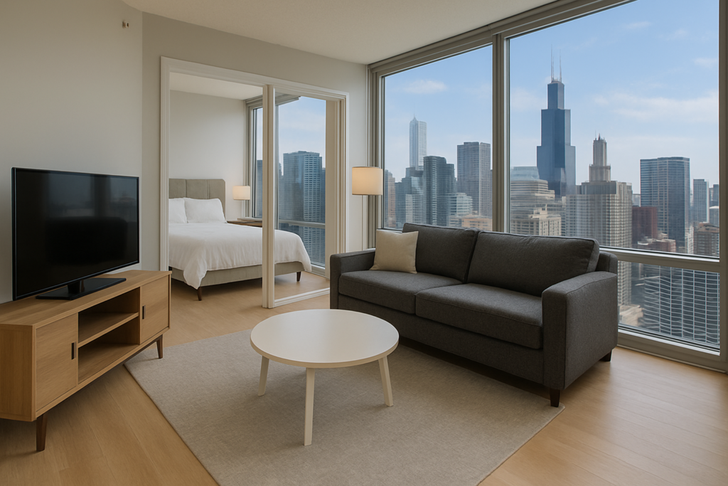 Luxury furnished corporate apartment in Streeterville with lake views—Chicago, IL