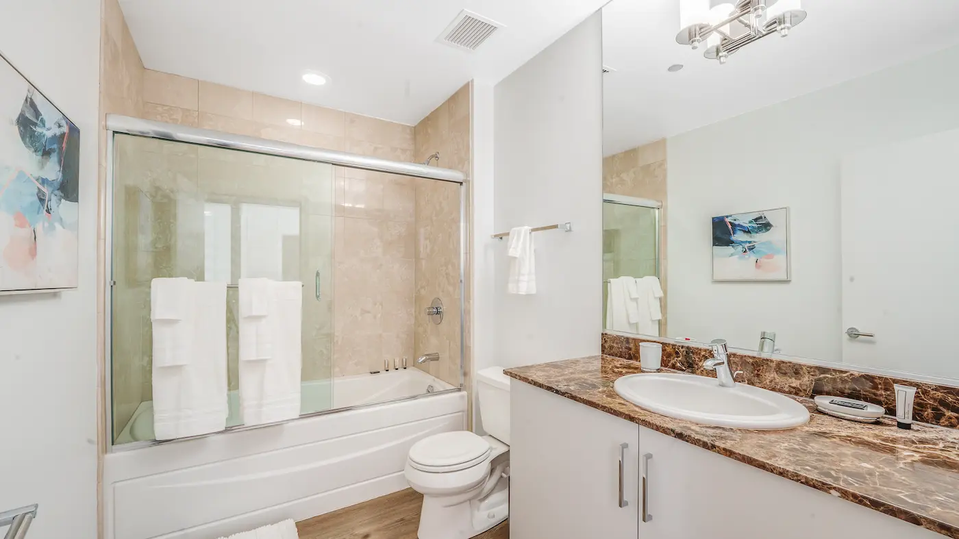 Group of professionals enjoying a luxury furnished corporate apartment in Downtown Chicago.