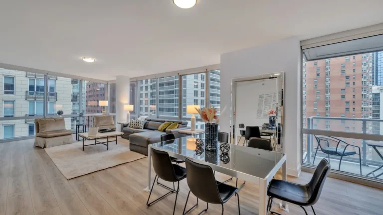 Modern furnished apartment interior with cozy decor and personalized touches for a comfortable temporary living experience.