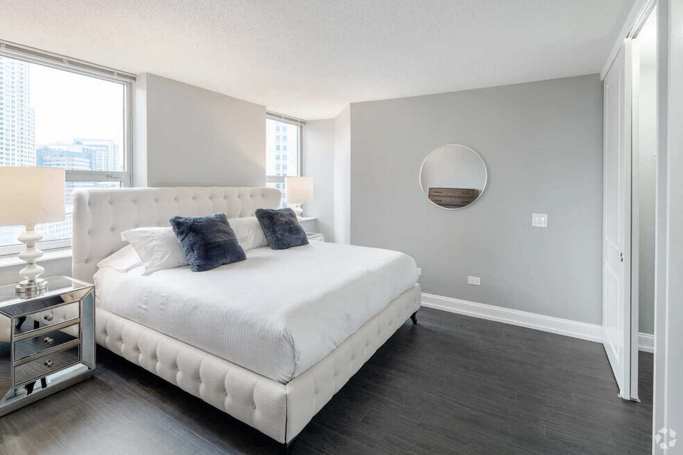 Group of professionals enjoying a luxury furnished corporate apartment in Downtown Chicago.