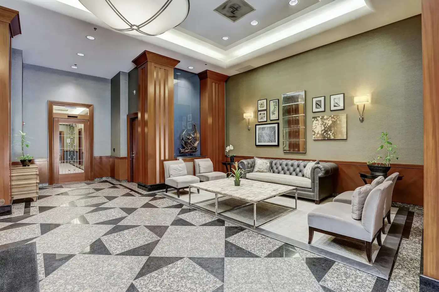 Group of professionals enjoying a luxury furnished corporate apartment in Downtown Chicago.