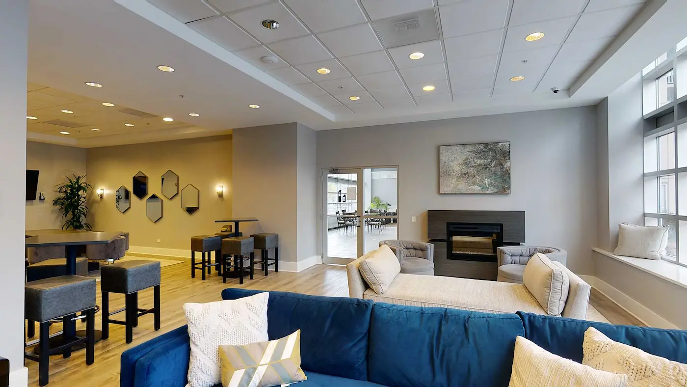 Group of professionals enjoying a luxury furnished corporate apartment in Downtown Chicago.