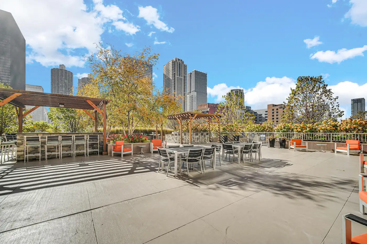 Group of professionals enjoying a luxury furnished corporate apartment in Downtown Chicago.
