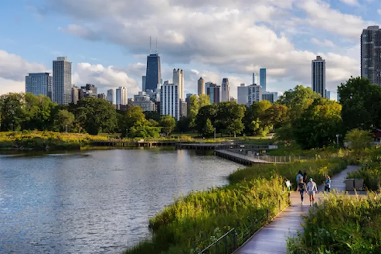 Lincoln Park Chicago along Lake Michigan with green space and skyline views