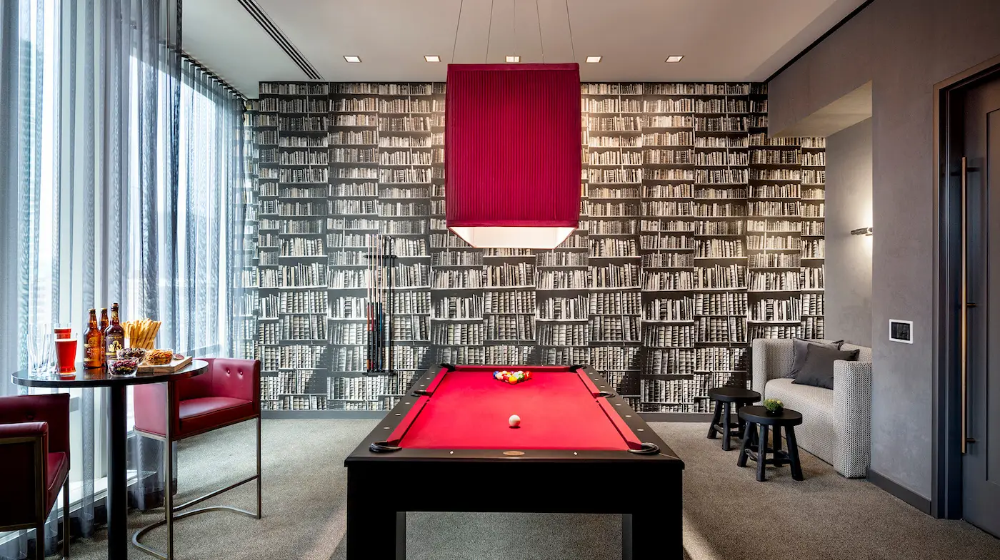 Group of professionals enjoying a luxury furnished corporate apartment in Downtown Chicago.