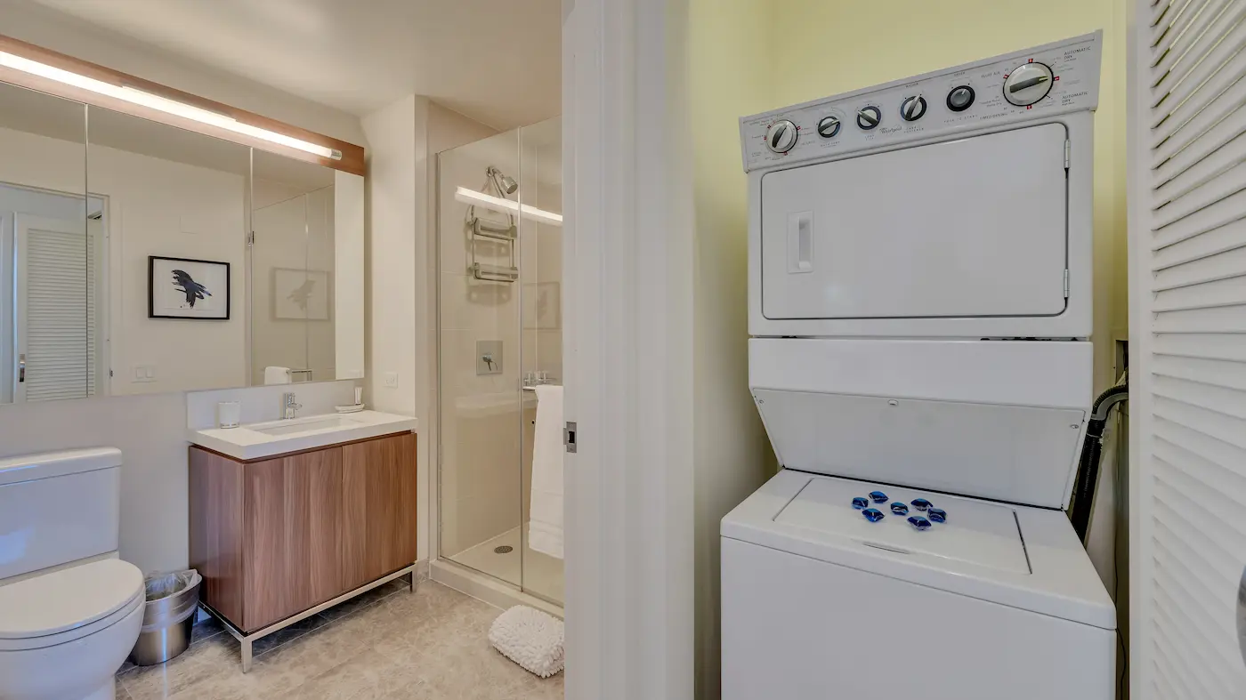 Group of professionals enjoying a luxury furnished corporate apartment in Downtown Chicago.