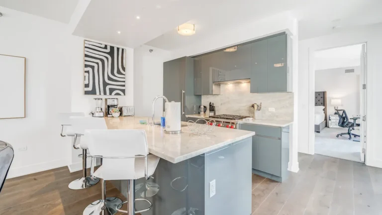 Luxury furnished apartment interior with modern design in Chicago