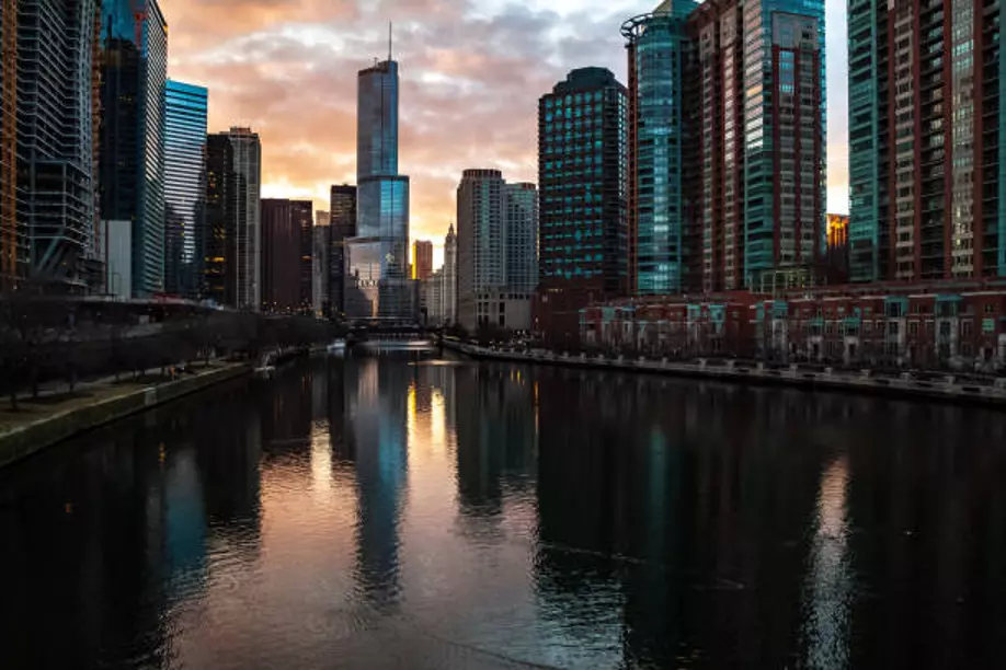 River North Chicago skyline and nightlife district at night