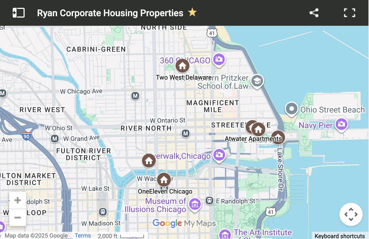 Ryan Corporate Housing Chicago Properties Map