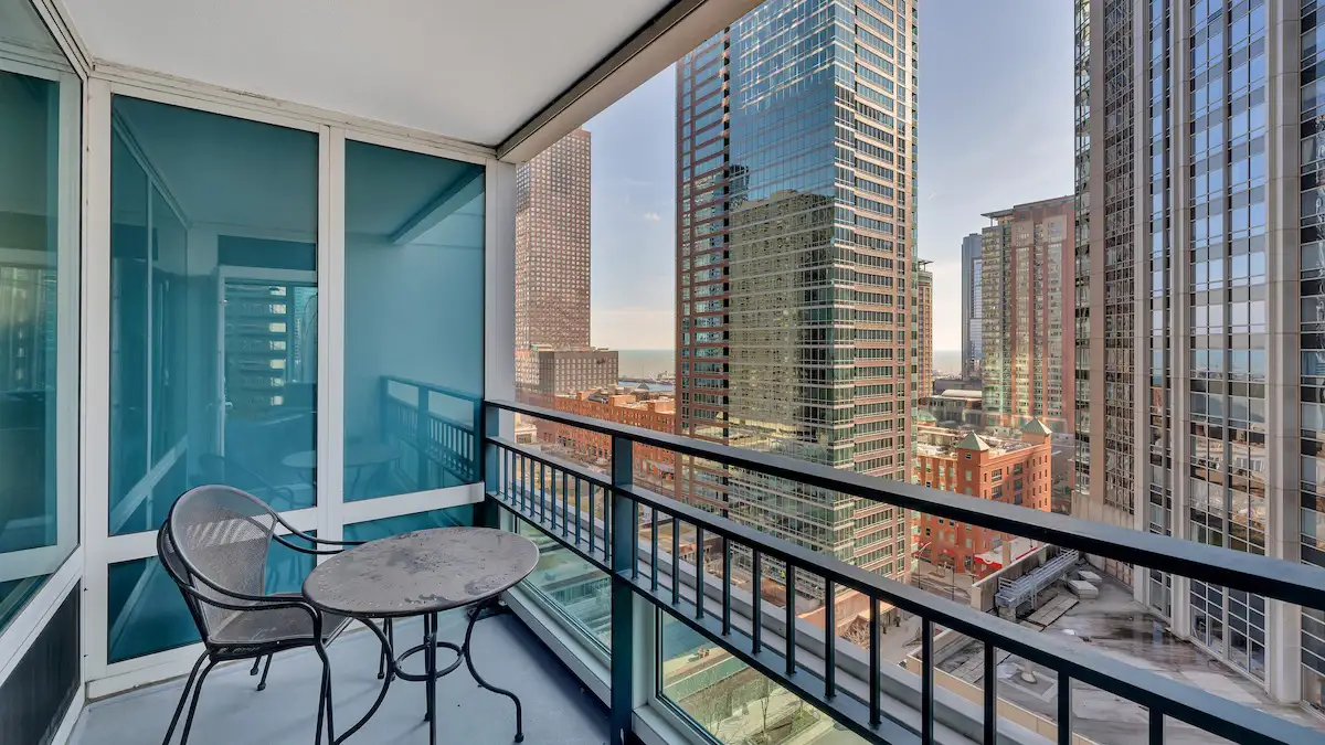 Group of professionals enjoying a luxury furnished corporate apartment in Downtown Chicago.