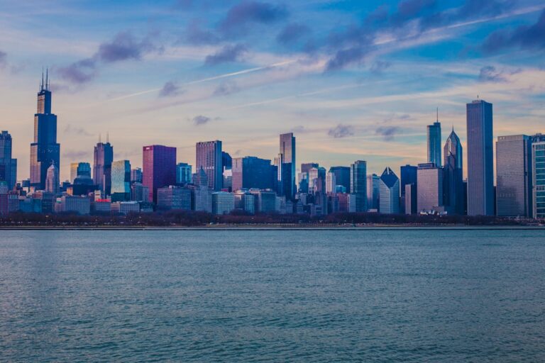 Corporate relocation Chicago skyline and business district
